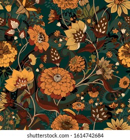 Floral seamless original pattern in vintage paisley style. Traditional floral pattern for fabric, wallpapers and backgrounds. Ornamental garden Flowers and leaves.