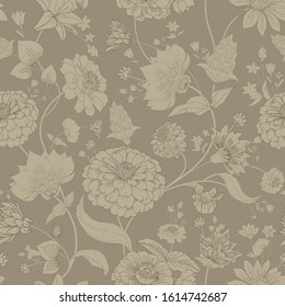 Floral seamless original pattern in vintage paisley style. Traditional floral pattern for fabric, wallpapers and backgrounds. Ornamental garden Flowers and leaves.