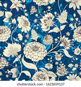 Floral seamless original pattern in vintage paisley style. Traditional floral pattern for fabric, wallpapers and backgrounds. Ornamental garden Flowers and leaves.