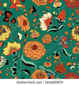 Floral seamless original pattern in vintage paisley style. Traditional floral pattern for fabric, wallpapers and backgrounds. Ornamental garden Flowers and leaves.