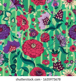 Floral seamless original pattern in vintage paisley style. Traditional floral pattern for fabric, wallpapers and backgrounds. Ornamental garden Flowers and leaves.