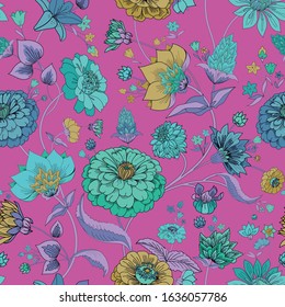 Floral seamless original pattern in vintage paisley style. Traditional floral pattern for fabric, wallpapers and backgrounds. Ornamental garden Flowers and leaves.