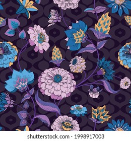 Floral seamless original pattern in vintage paisley style. Traditional floral pattern for fabric, wallpapers and backgrounds. Ornamental garden Flowers and leaves.
