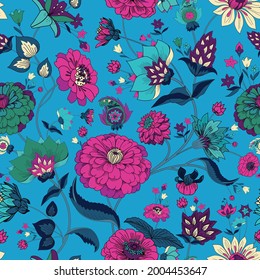 Blumennahtloses Originalmuster im Vintage-Paisley-Stil. Traditionelle Blumenmuster für Stoff, Tapeten und Hintergründe. Ziergarten Blumen und Blätter.