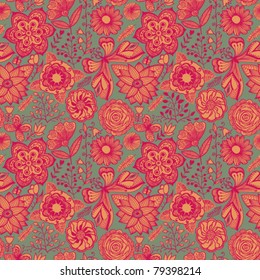 Floral seamless ornament, endless background with flowers. Romantic pattern for fabric, textile.