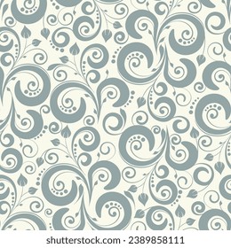 Floral seamless ornamental vector pattern. Swirl design and background for textile, print, wallpaper and decoration. 