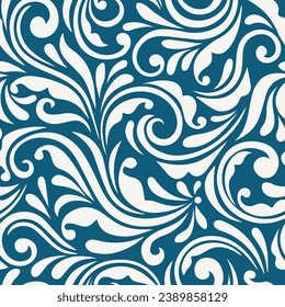 Floral seamless ornamental vector pattern. Swirl design and background for textile, print, wallpaper and decoration. 