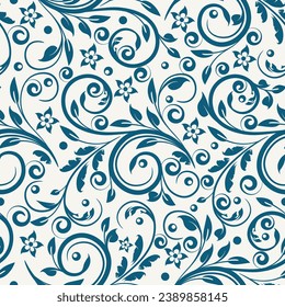 Floral seamless ornamental vector pattern. Swirl design and background for textile, print, wallpaper and decoration. 