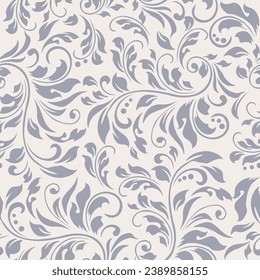 Floral seamless ornamental vector pattern. Swirl design and background for textile, print, wallpaper and decoration. 