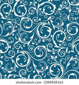 Floral seamless ornamental vector pattern. Swirl design and background for textile, print, wallpaper and decoration. 