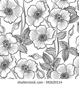 Floral seamless outline sketch pattern. Flower background. Floral tile spring texture with flowers Ornamental flourish garden cover for card design