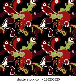 Floral seamless paisley vector background.