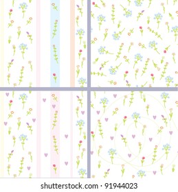 Floral seamless pastel patterns set with lines