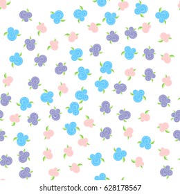 Floral seamless pastel textile pattern. Colored vector illustration for wrapping paper, wallpaper, bed linen. Modern simple rose flower blossoms, ornate backdrop for woman, girl or baby children.