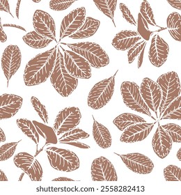 Padrão floral sem emenda na cor 2025 do ano Mocha Mousse. Fundo desenhado à mão com flor de silhueta e tom marrom. Perfeito para a criação de recursos gráficos na moda e design elegante.