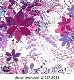 Floral seamless pattern. 90s style. hand drawing. Not AI, Vector illustration
