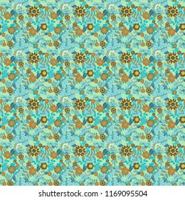 Floral seamless pattern. Abstract floral background. Wedding invitation. Greeting card. Abstract vector flowers in green, brown and blue colors.