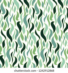 Floral seamless pattern with abstract decorative leaves. Outline silhouette green willow leaves on white background. Line art style. Simple botanical texture for textile print, wallpaper, gift wrap