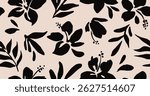 Floral seamless pattern. Abstract flowers background. Modern print in black and white background. Ideal for textile design, wallpaper, covers, posters, cards, decoration and packaging.