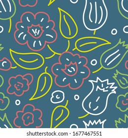 Patrón floral sin fisuras con 
 flores abstractas.  Fondo de doodle decorativo. Textura vectorial colorida para su tela, envoltura o papel regalo.