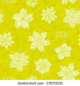 Floral seamless pattern. Abstract flowers and waves background
