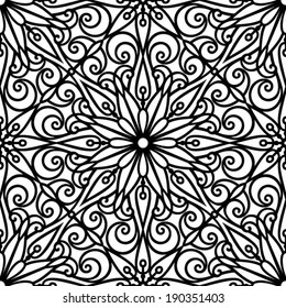Floral seamless pattern with abstract flowers, decor elements or tile design, black smith style cage, vector illustration