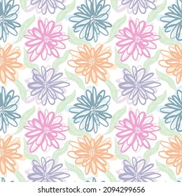 Floral seamless pattern with abstract flowers and leaves vector illustration