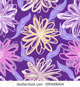 Floral seamless pattern with abstract flowers and leaves vector illustration
