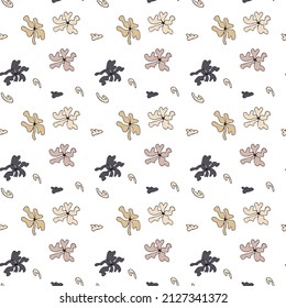 Floral seamless pattern of abstract flowers on a white background.