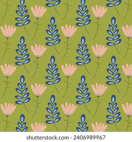 Blumennahtloses Muster mit abstrakten Blumen und Zweigen. Blumenhintergrund. Vektorgrafik.