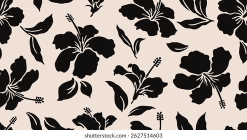 Nahtloses Blumenmuster. Abstrakter Blumenhintergrund. Moderner Druck auf schwarz-weißem Hintergrund. Ideal für Textildesign, Tapeten, Umschläge, Poster, Karten, Dekoration und Verpackung.