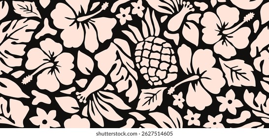 Floral seamless pattern. Abstract flowers background. Modern print in black and white background. Ideal for textile design, wallpaper, covers, posters, cards, decoration and packaging.