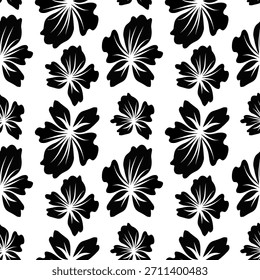 Patrón floral sin fisuras. Fondo Abstractas de las flores.  Adorno de repetición en blanco y negro.  Ideal para diseño textil, Fondo de pantalla, fundas, carteles, decoración y embalaje. Ilustración de Vector EPS10.