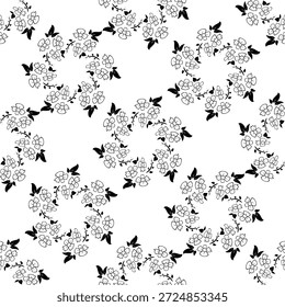 Floral seamless pattern. Abstract flowers background.  Black and white repeat ornament.  Ideal for textile design, wallpaper, covers, posters, decoration and packaging. Vector illusstration EPS10.