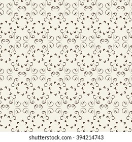 Floral seamless pattern. Abstract flowers background. Brown line on beige background.  Stamping on fabric. 