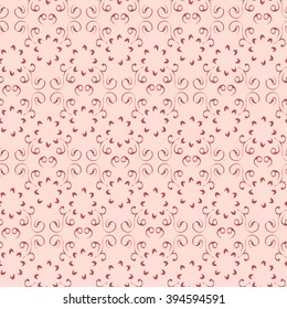 Floral seamless pattern. Abstract flowers background. Red line on pink background.  Stamping on fabric. 