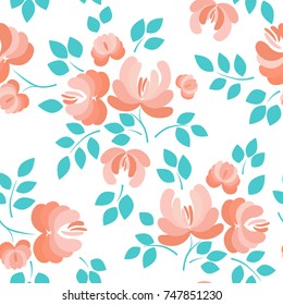 Floral seamless pattern. Abstract flowers on a white background. Vector illustration.