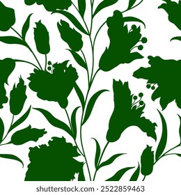 Floral seamless pattern. Abstract Hand Drawing Two Colors Flowers and Leaves Seamless Vector Pattern Isolated Background Seamless vector floral pattern in Hawaiian style with big flowers