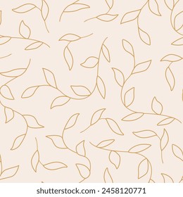 Floral seamless pattern with abstract leaf branches. Botanical vector outline background. Foliage natural minimalist print in boho style