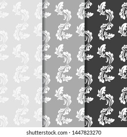floral seamless pattern abstract leaves, swirls black and grey