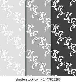 floral seamless pattern abstract leaves, swirls black and grey