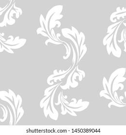 floral seamless pattern abstract leaves, swirls, grey and white