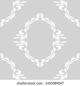 floral seamless pattern abstract leaves, swirls, grey and white