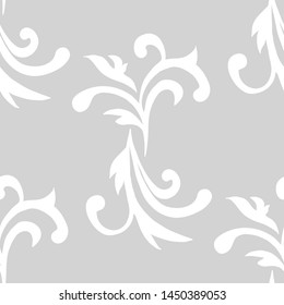 floral seamless pattern abstract leaves, swirls, grey and white