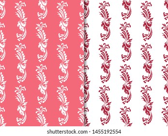 floral seamless pattern abstract leaves, swirls red and white