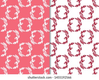 floral seamless pattern abstract leaves, swirls red and white