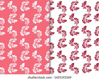 floral seamless pattern abstract leaves, swirls red and white