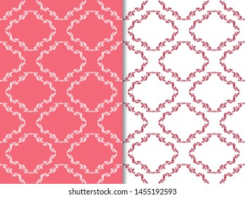 floral seamless pattern abstract leaves, swirls red and white