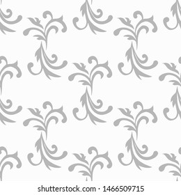 floral seamless pattern abstract leaves, swirls grey and white