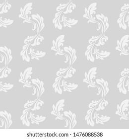 floral seamless pattern abstract leaves, swirls grey